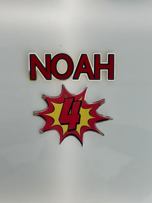 Silver and Red Name Cutout